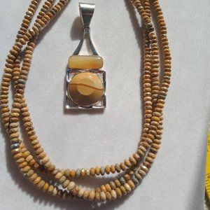 Jay King DTR  Jasper 3 strand necklace with large pendant in 925 Sterling